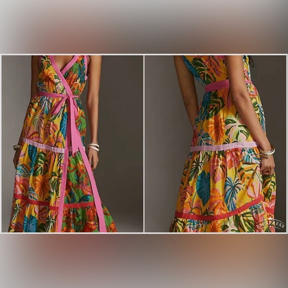 FARM Rio  x Anthropologie  Floral Palm Maxi Wrap Dress XL - Picture 11 of 11